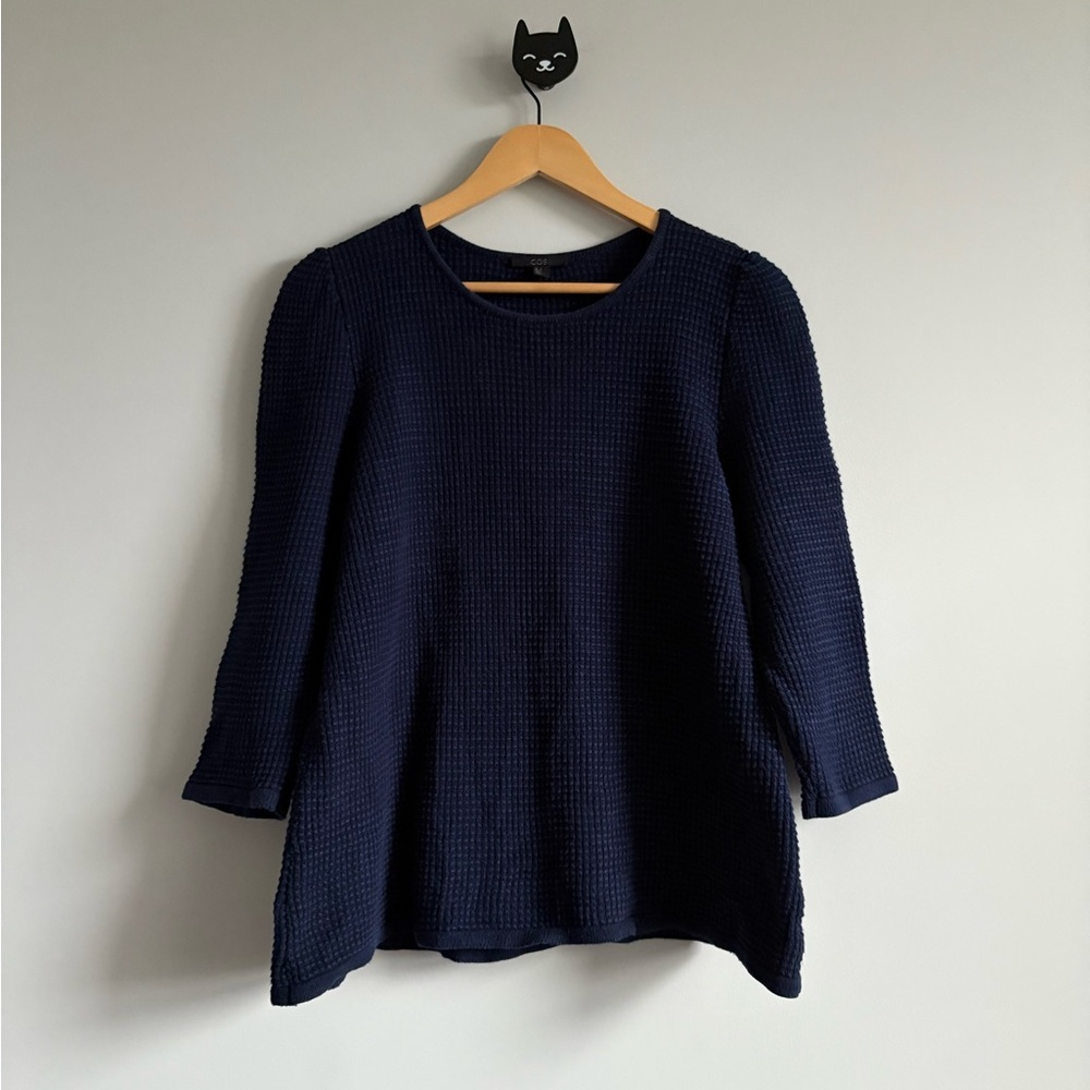 COS Navy Blue Waffle Knit Cotton Sweater | Size Medium - Picture 2 of 6